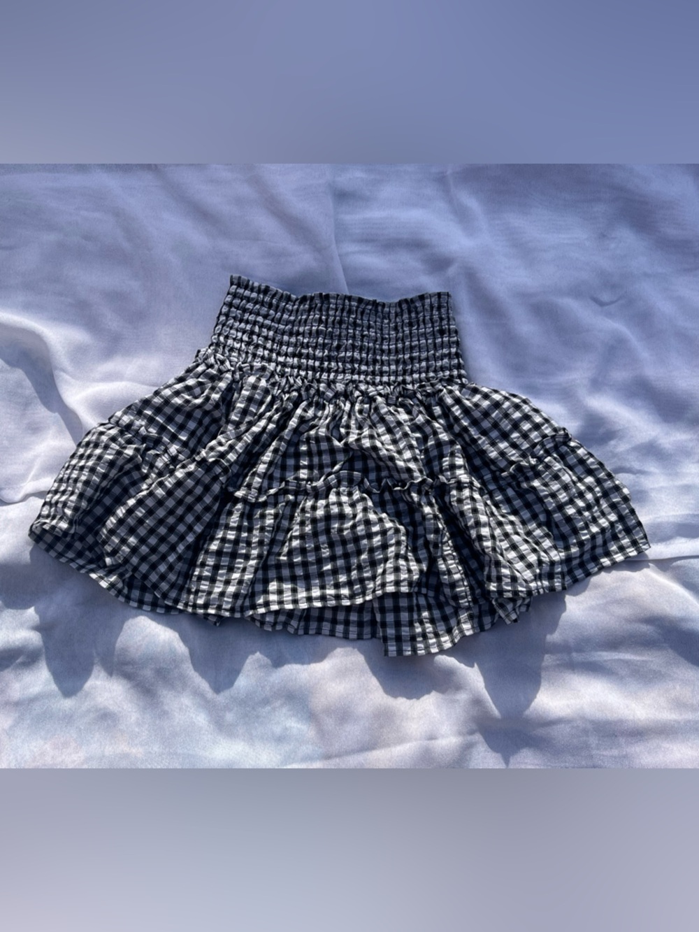 Black & White Gingham Smocked Waist Mini Skirt